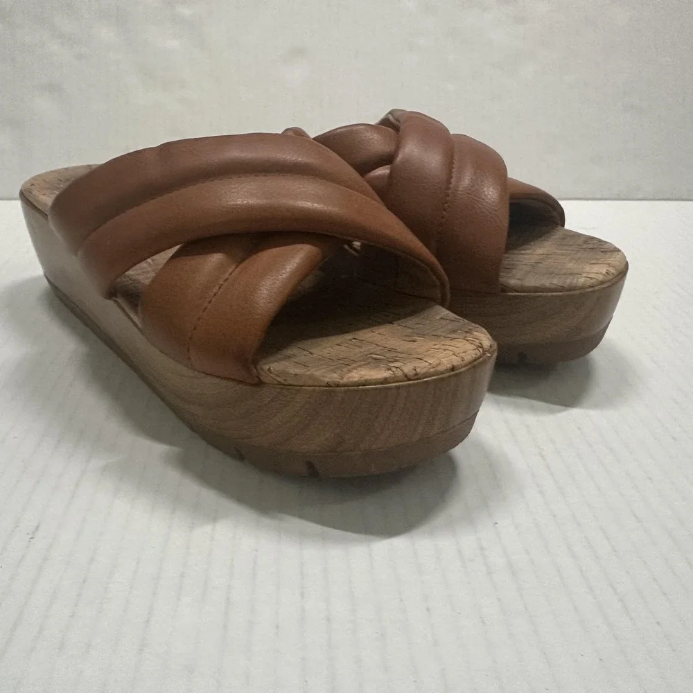 Korks Faithe Platform Wedge Shoes Womens Size‎ 8 Brown Leather Slide Sandals